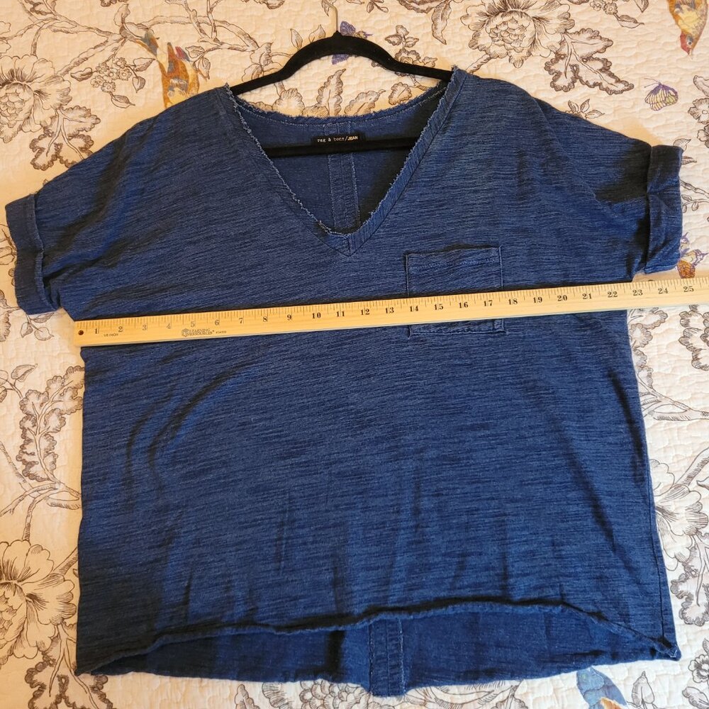 Rag & Bone V-neck Short Sleeve Oversized T-shirt Dark Blue Small - Picture 9 of 10